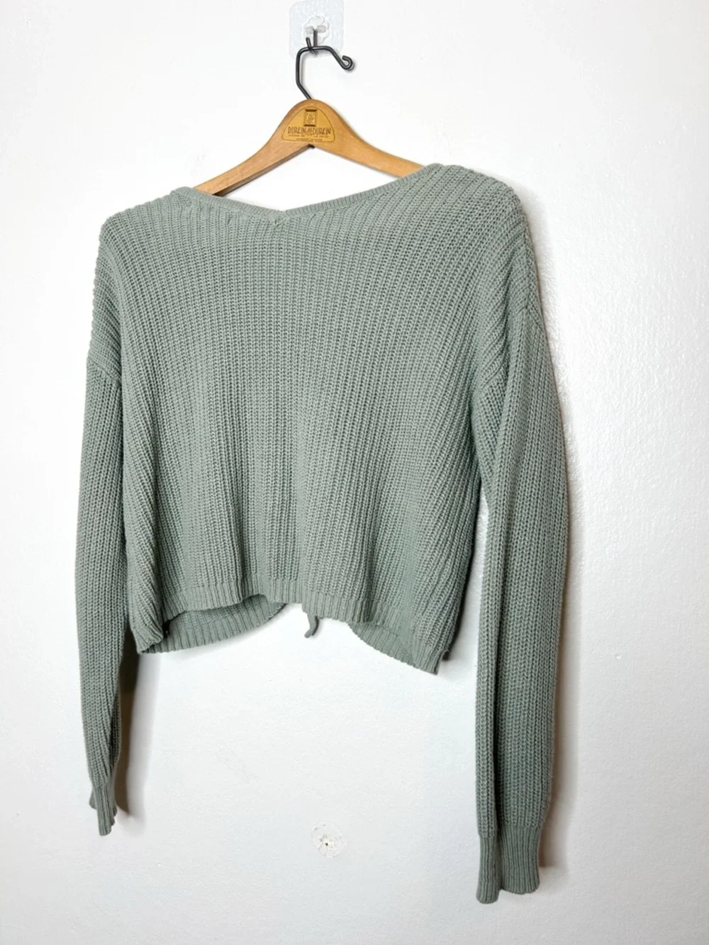 Sincerely Jules Womens Cinched‎ Front Cropped Knit Sweater Olive Green Medium M